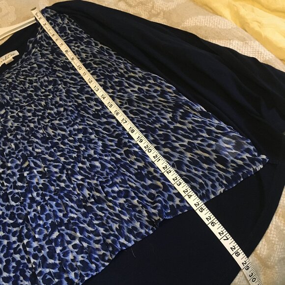 Dark Navy Blue Open Waterfall Cardigan With Pintuck Blue Animal Print Tank Top - Picture 14 of 16